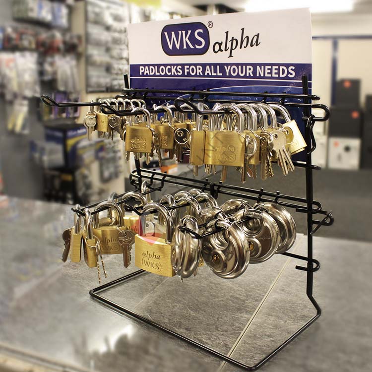 WKS Alpha Brass Padlock Counter Display Stand