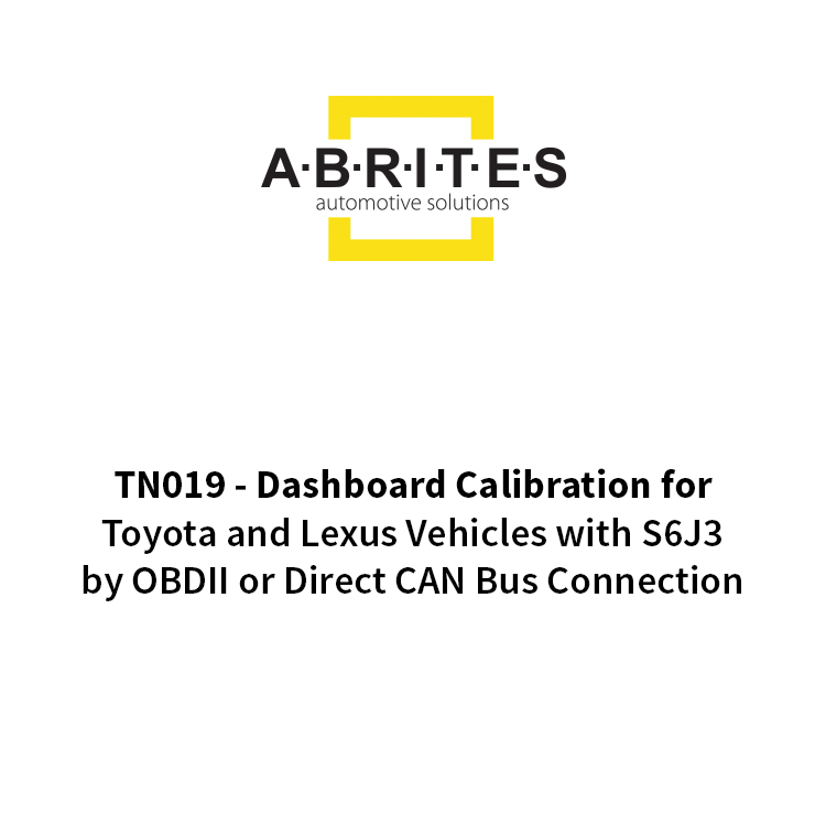 TN019 - Dashboard Calibration for Toyota and Lexus Vehicles with S6J3 by OBDII or Direct CAN Bus Connection