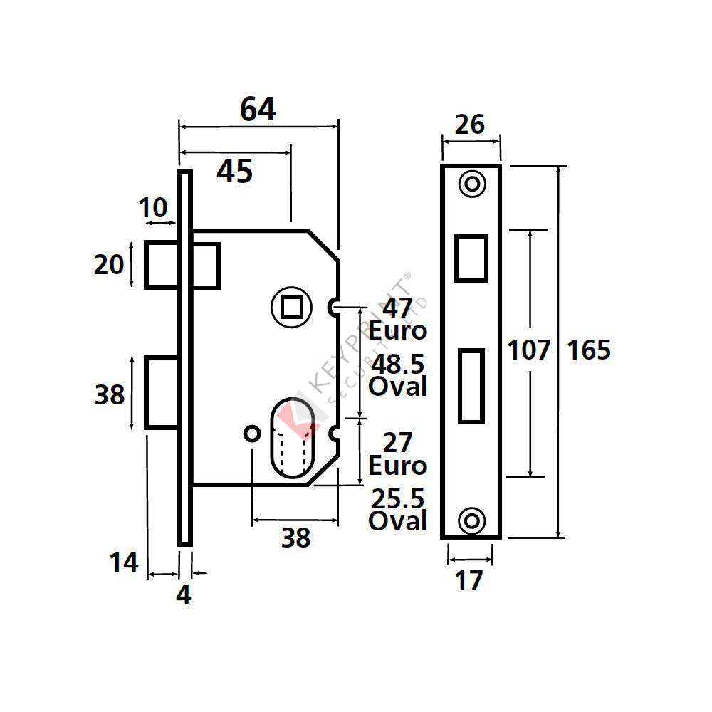 64mm Dual Profile Sash Lockcase With 45mm Backset - Stainless Steel