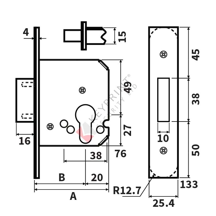 WKS Euro Profile Dead Lockcases - Stainless Steel - 45mm backset