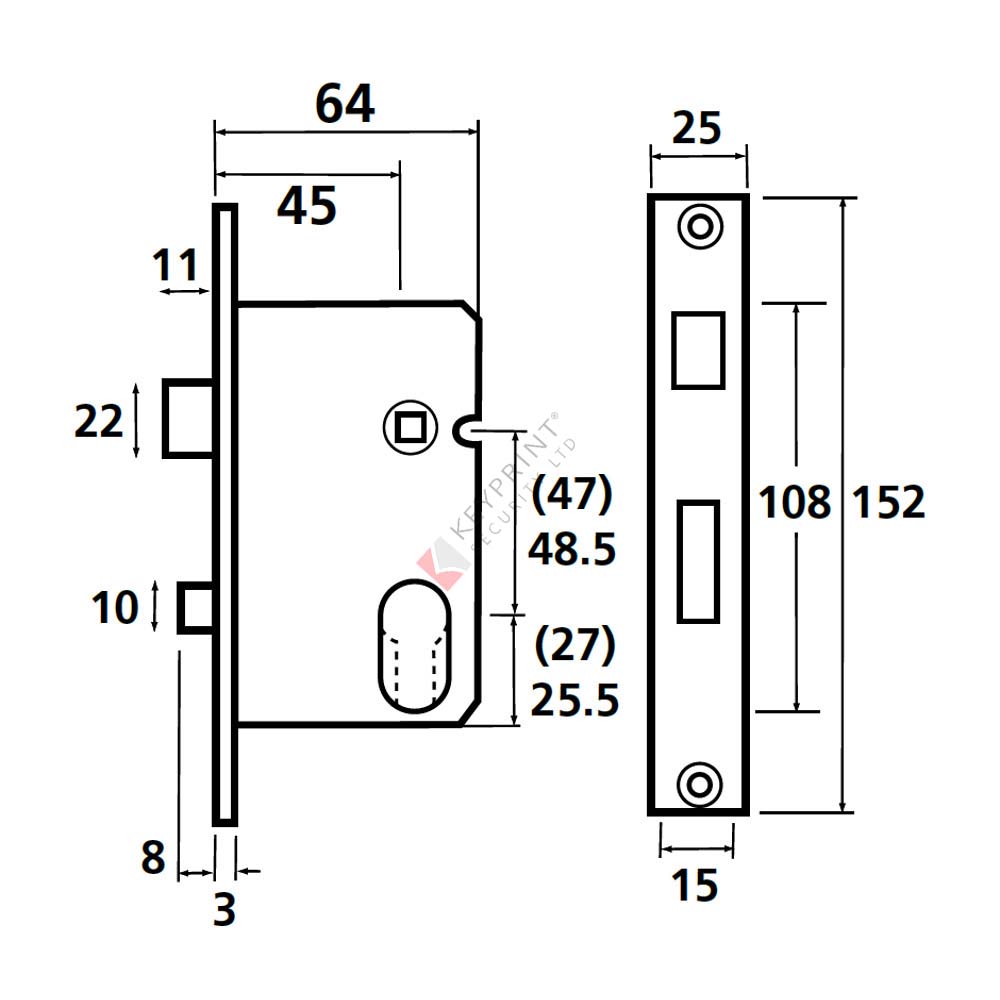 64mm Dual Profile Nightlatch With 45mm Backset - Satin Chrome