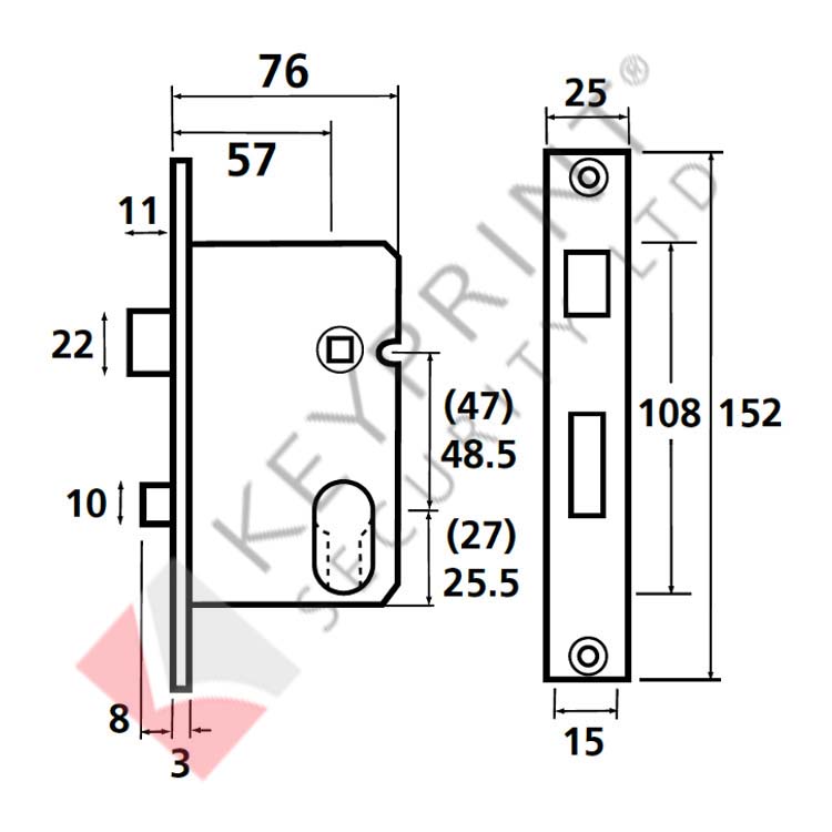 76mm Dual Profile Nightlatch With 57mm Backset - Satin Chrome