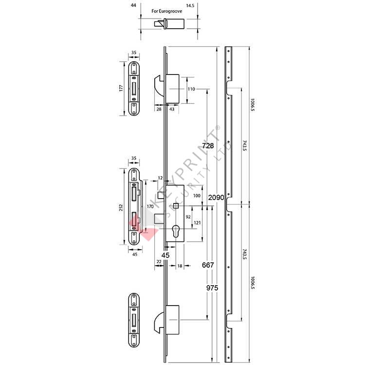 ERA 2 Hookbolts 44mm Aluminium Trim Lock - 45mm Backset