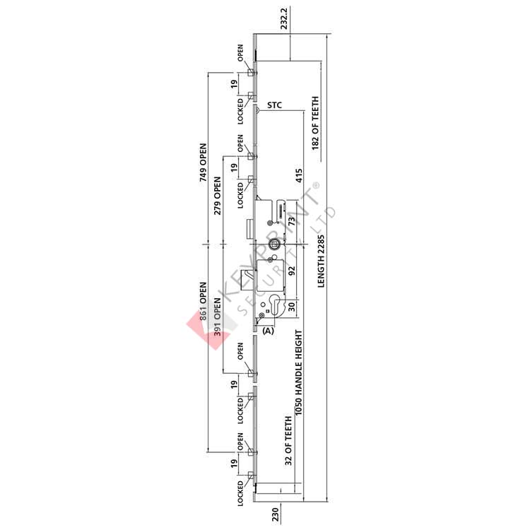 GU Latch, Deadbolt & 4 Rollers Multi-Point Lock - 28mm Backset