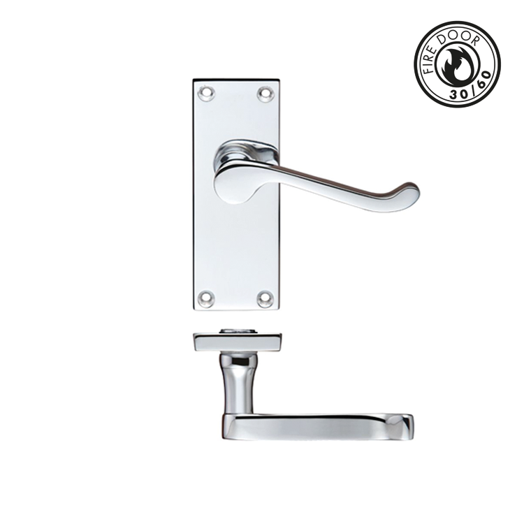 Victorian Scroll Lever Handle on Latch - Polished Chrome