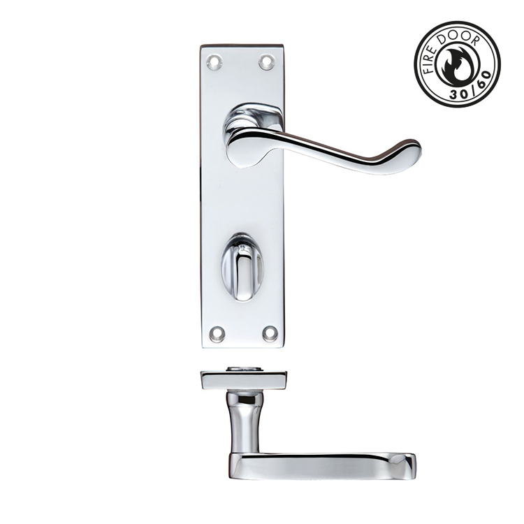 Victorian Scroll Lever Handle on Bathroom Backplate - Polished Chrome