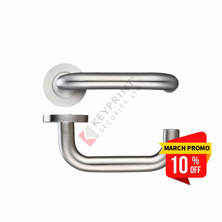 19mm Return-to-door handle - screw on round rose (sprung)